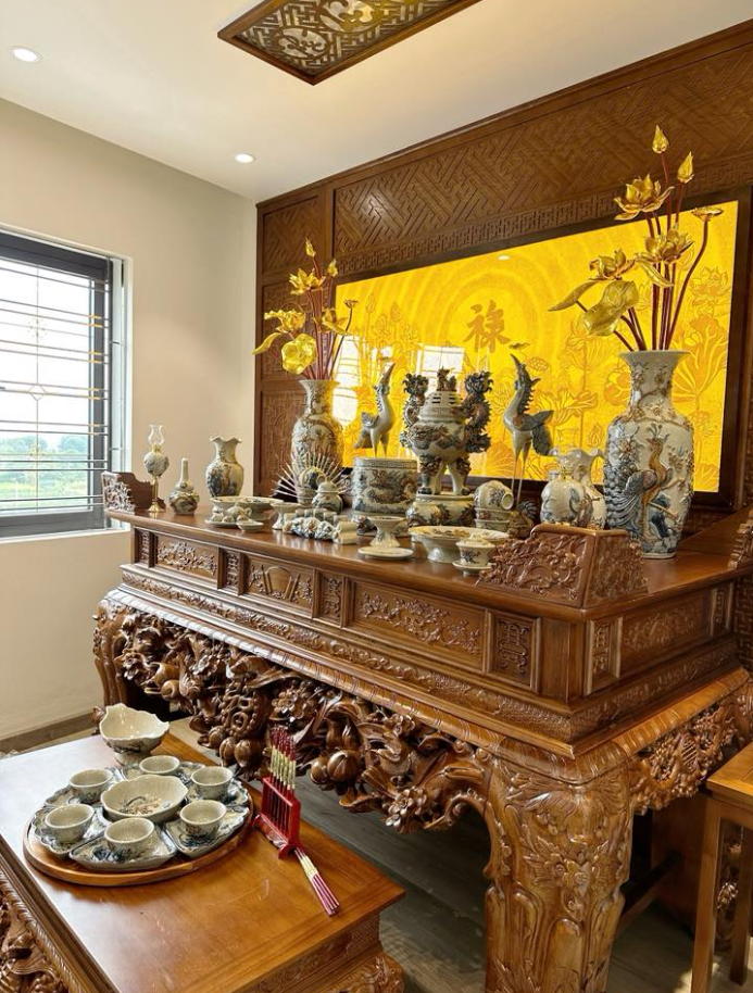 Bộ tam sự gốm sứ vẽ vàng 24k men rạn cực cao cấp 2